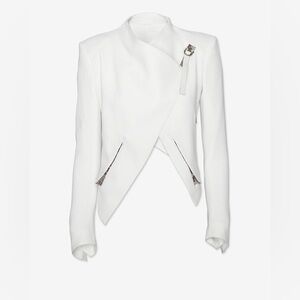 HELMUT LANG white lambskin leather trim asymmetric biker jacket, size 2